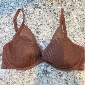 Victoria Secret Incredible Plunge rose colored bra lace side 34 D